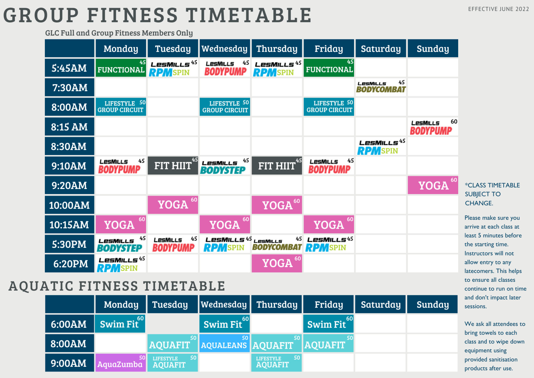 Group Fitness Timetable » Busselton Leisure Centre