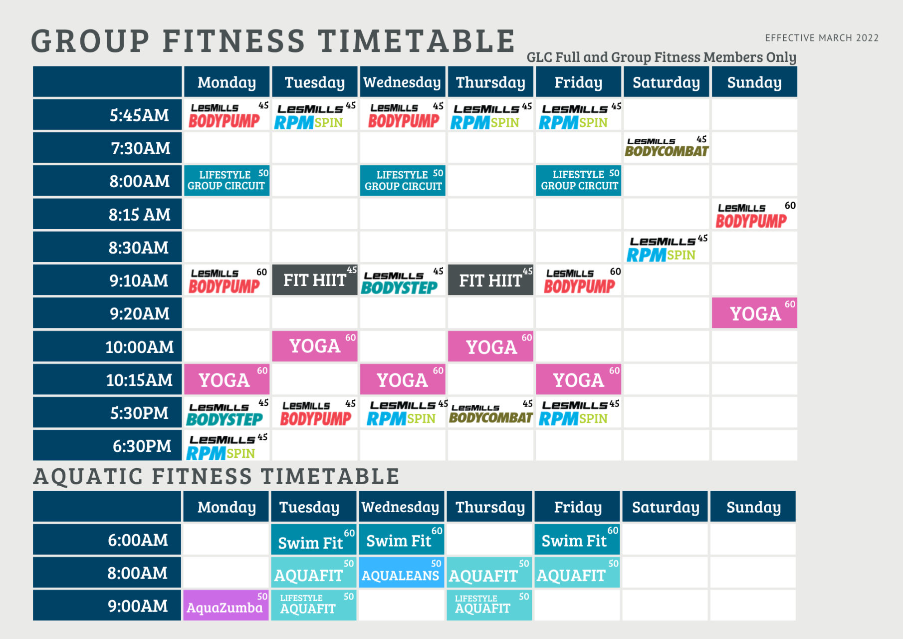 Group Fitness Timetable » Busselton Leisure Centre